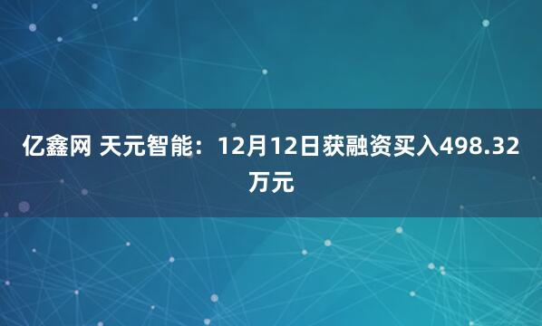 亿鑫网 天元智能：12月12日获融资买入498.32万元